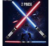 Fangteke 2 Stück Led Lichtschwert, 2 in 1 Teleskop Leuchtschwert Leuchtschwert Leuchtstab Lichtschwerter mit Licht Und Sound, 7 Farbwechselbeleuchtung Lichtschwert Spielzeug für Weihnachten Geburtstag