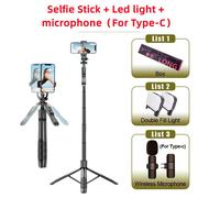 FANGTUOSI-Trépied Selfie Stick sans fil,monopode pliable avec lumière LED pour caméras d'action Gopro,smartphones,prise de vue en direct - Type Two Light Type-c