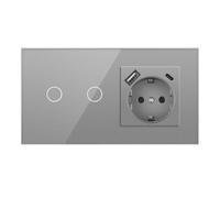 Fangxuee 16A Prise Murale avec Interrupteur Tactile, Europe Russie Espagne Allemagne, Panneau en Verre Cristal Gris, Amélioration de, Prise EU B
