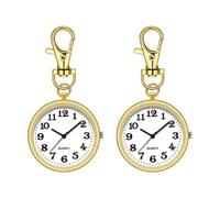 Fangxuee 2pcs Pendentif de Montre à Quartz, Montre de Poche avec Clip, Montre de Poche Portable avec Boucle pour Infirmières et Médecins, Couleur Or