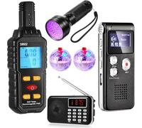 Fangxuee 6 PCS ÉQUIPEMENT KIT 1 Détecteur 1 8 Go EVP Enregistreur Numérique 1 Radio à Main 1 Lampe de Poche UV 2 LED Light Up Cat Balles