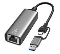 Fangxuee Adaptateur RJ45 2 en 1 sans Pilote pour Carte Réseau Gigabit Double Tête USB/Type-C 2.5G Convertisseur de Carte Réseau