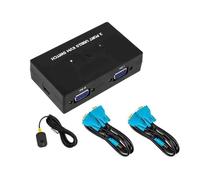 Fangxuee Commutateur KVM VGA 2 Ports, Deux Entrées et Une Sortie, avec Contrôleur de Bureau, Ensemble Partagé de Clavier, Souris et Moniteur