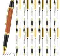 Fangxuee Ensemble de 12 Stylos à Bille en Bois avec Rotation et Support Tournant en Cuivre pour les Fournitures de Classe DIY