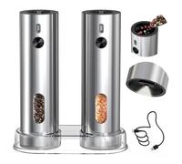 Fangxuee Ensemble de Moulin à Sel et au Poivre Automatique en Acier Inoxydable, Rechargeable, 110 ML avec Base