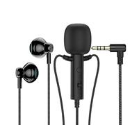 Fangxuee Microphone Lavalier Intra-Auriculaire 3,5 mm avec Mini-Microphone à Pince pour Karaoké, Diffusion en Direct, Cours, Jeux, Noir
