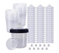 Fangxuee Tasse de Mélange pour Pulvérisateur de Peinture, Kit de 20 Onces (600 Ml) avec Système de 55 Tasses et Couvercles, 1 Tasse Dure avec Anneau de Retenue et 10 Bouchons