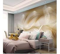FangYuan - Fond Dcran 3D Mural Or Lignes Blanc Plumes Papier Peint Intiss Tapisserie 3D Papier Peint Chambre 350x256 cm