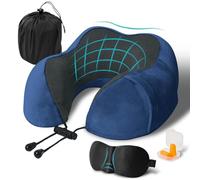 FANHOMAS Coussin de Voyage, Oreiller de Voyage Memoire Forme, Coussin Voyage Avion Adulte Travel Neck Pillow avec Masque de Sommeil Bouchons d'oreilles pour Avion Voiture Train Bureau - Gris