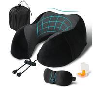 FANHOMAS Coussin de Voyage, Oreiller de Voyage Memoire Forme, Coussin Voyage Avion Adulte Travel Neck Pillow avec Masque de Sommeil Bouchons d'oreilles pour Avion Voiture Train Bureau - Noir