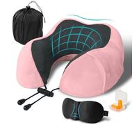FANHOMAS Coussin de Voyage, Oreiller de Voyage Memoire Forme, Coussin Voyage Avion Adulte Travel Neck Pillow avec Masque de Sommeil Bouchons d'oreilles pour Avion Voiture Train Bureau - Noir