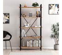 Bibliothèque Design En Métal - 5 Étagères - Bois Et Noir Fani Marron