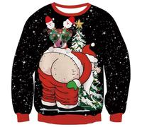 Fanient Christmas Jumper Hommes 3D Imprimé Père Noël Noir Motif Drôle Nouveauté Xmas Pull Sweats XXL
