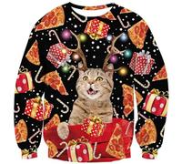 Fanient Christmas Sweater Homme 3D Imprimé Star Box Pizza Chat Motif Nouveauté Homme Pull XXL