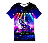 Fanient Enfants T-Shirts Enfants T-Shirt À Manches Courtes 3D DJ Chat T-Shirt À Manches Courtes Garçons Filles T-Shirt 6-8 Ans S