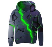 Fanient Garçons Filles 3D Vert Lave Crack Impression Polaire Pull Enfants Veste Pull Sweat-Shirts avec Poches 5-6 Ans,M