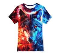 Fanient Garçons Filles Tshirts Cool Wolf Print T-Shirts Enfants Rouge Bleu Tshirt Usage Quotidien Chemise 15-16 Ans XL