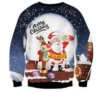 Fanient Hommes Pull de Noël Unisexe Hommes Femmes Pull Drôle Imprimer Noël Pull Joyeux Noël Fête Sweat L