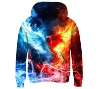 Fanient Pull à Capuche pour Fille et garçon Imprimé Flamme phénix Sweat à Capuche en Polaire Manches Longues 6-7 Ans L