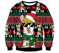 Fanient Pull de Noël pour Enfants Garçons Cool DJ Alpaga Motif Sweat-Shirts Filles Pulls de Noël en Tricot 13-14 Ans