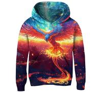 Fanient Pull Polaire pour Garçon Pull à Capuche pour Enfant Pull à Capuche en Polaire imprimé Phénix 3D Sweat-Shirt pour Fille avec Poches Kangourou 6-7 Ans L