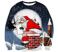 Fanient Unisexe Hommes Femmes Col Rond Funny Ugly Christmas Jumpers 3D imprimé Noël Santa Sweat À Manches Longues Pull Grand