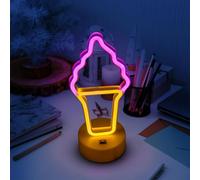Fanimyholy Enseigne Lumineuse Crème Glacée, Neon Mural, Lampe Neon, Néon Glacé Avec Base, Alimenté par USB et Batterie, pour les Fêtes, les Bars, les Chambres à Coucher, les Décorations de Noël et Plu