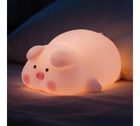 Fanimyholy Petit Cochon Rose Lampe pour Bébé, Veilleuse pour Enfants, Veilleuse Bébé en Silicone, Veilleuse pour Bébé en Forme de Petit Cochon 7 Couleurs, Rechargeable via USB, Surface Douce au Touche
