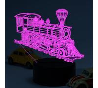 Fanimyholy Veilleuse 3D Train à Vapeur, Lampe Train à Vapeur 3D, Lampe Illusion 3D Tr-ain à Va-peur, 16 Couleurs de Commutation Libre, USB et Batterie, Télécommande et Interrupteur Tactile