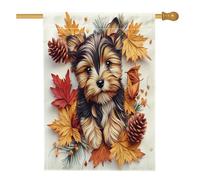 Fanion d'automne Yorkie pour niche de chien, 71 x 101,6 cm, double face pour extérieur, paperolles d'automne en lin pour animal domestique, drapeau vertical en toile pour la maison, l'érable, le