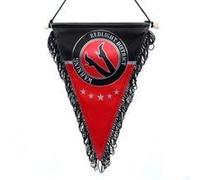 Direct Trade Service Fanion de luxe avec cordon - Quartier rouge / noir avec logo - 23 x 29 cm - Franges noires - intérieur camion - voiture - accessoires - drapeau (rouge/noir)
