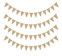 Fanion Toile de Jute 14M banderole mariage 52pcs Drapeau Triangle Guirlande Fanions Vintage pour Décoration de Baptême Intérieur Anniversaire