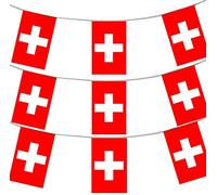 Fanions de 120 mètres - Drapeau de l'Suisse - Décoration de fête européenne - Grande bannière en plastique - 20 x 30 cm - Par tous les temps