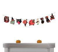 Fanions en bois d'Halloween - Guirlande effrayante vintage | Fanions décoratifs d'Halloween pour porches, patios, clôtures, 1,5 m