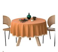 FANIVIN Nappe Ronde en Coton et Lin Résiste à l'eau et aux Taches Facile à Nettoyer Orange 260cm de diamètre