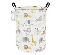 FANKANG Grand panier à linge pliable en toile pour chambre d'enfant, jouets, crèche, maison, panier cadeau, bureau, chambre à coucher, vêtements (motifs d'animaux mignons rondes)