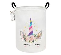 FANKANG Panier à linge pliable en toile avec revêtement en polyéthylène imperméable pour chambre d'enfant, crèche, maison, panier cadeau (licorne rose ronde)
