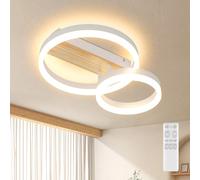 FANLG Plafonnier LED dimmable, 40cm Rond Lampe de plafond 22W 2200LM Moderne Luminaire Plafonnier pour Salon Coucher Couloir Cuisine Balcon, blanc + bois