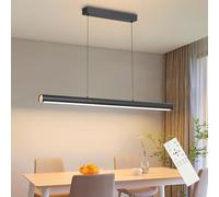 FANLG Suspension LED table à manger, 80CM noire suspension dimmable avec télécommande, 30W Lampe à suspendre linéaire moderne lustre réglable en hauteur pour salle à manger cuisine bureau