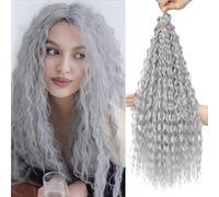 FANLUTYIN 22 Inch Curly Crochet Braiding Hair 3 Packs Ocean Wave Crochet Hair Extensions Deep Wave Synthetic Braiding Hair Curls Hair Twist Water Wave Braided Hair (Grey, 22 Inch 3 Packs)
