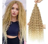 FANLUTYIN 22 Inch Curly Crochet Braiding Hair 3 Packs Ocean Wave Crochet Hair Extensions Deep Wave Synthetic Braiding Hair Curls Hair Twist Water Wave Braided Hair (27/613#, 22 Inch 3 Packs)