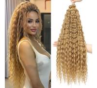 FANLUTYIN 22 Inch Curly Crochet Braiding Hair 3 Packs Ocean Wave Crochet Hair Extensions Deep Wave Synthetic Braiding Hair Curls Hair Twist Water Wave Braided Hair (27#, 22 Inch 3 Packs)