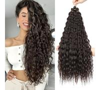 FANLUTYIN 22 Inch Curly Crochet Braiding Hair 3 Packs Ocean Wave Crochet Hair Extensions Deep Wave Synthetic Braiding Hair Curls Hair Twist Water Wave Braided Hair (4#, 22 Inch 3 Packs)