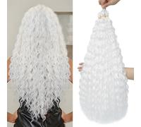 FANLUTYIN 22 Inch Curly Crochet Braiding Hair 3 Packs Ocean Wave Crochet Hair Extensions Deep Wave Synthetic Braiding Hair Curls Hair Twist Water Wave Braided Hair (White, 22 Inch 3 Packs)