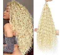 FANLUTYIN 22 Inch Curly Crochet Braiding Hair 3 Packs Ocean Wave Crochet Hair Extensions Deep Wave Synthetic Braiding Hair Curls Hair Twist Water Wave Braided Hair (613#, 22 Inch 3 Packs)