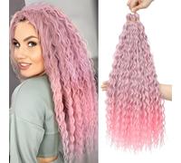 FANLUTYIN Lot de 3 paquets d'extensions de cheveux synthétiques bouclés ondulés au crochet - 55,9 cm - Rose foncé - 55,9 cm