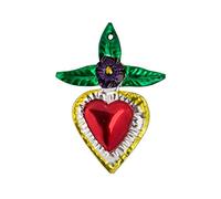 FANMEX - Fantastik - Coeur ex-voto Traditionnel Petit - Coeur de Laiton Mexicain (Fleur)
