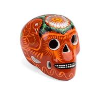 FANMEX - Fantastik - Crâne Mexicain en céramique - Tête de Mort décorée Moyenne (Orange)