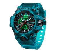 FANMIS Montre à quartz analogique et numérique multifonction pour homme - Fonctionne à l'énergie solaire - Bleu turquoise