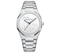 FANMIS Montre analogique Tendance en Acier Inoxydable pour Homme - Lunette octogonale Minimaliste avec Cadran Humoristique - Montre étanche pour Homme, argenté/Blanc, Bracelet